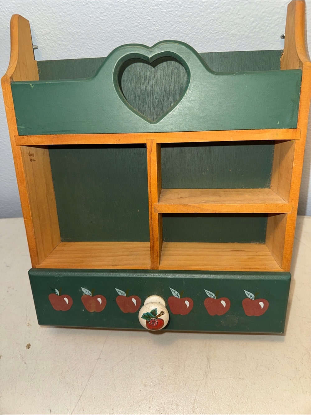 Vintage Wooden Heart Shelf Country Apple Drawer Design Rustic Cottagecore Decor